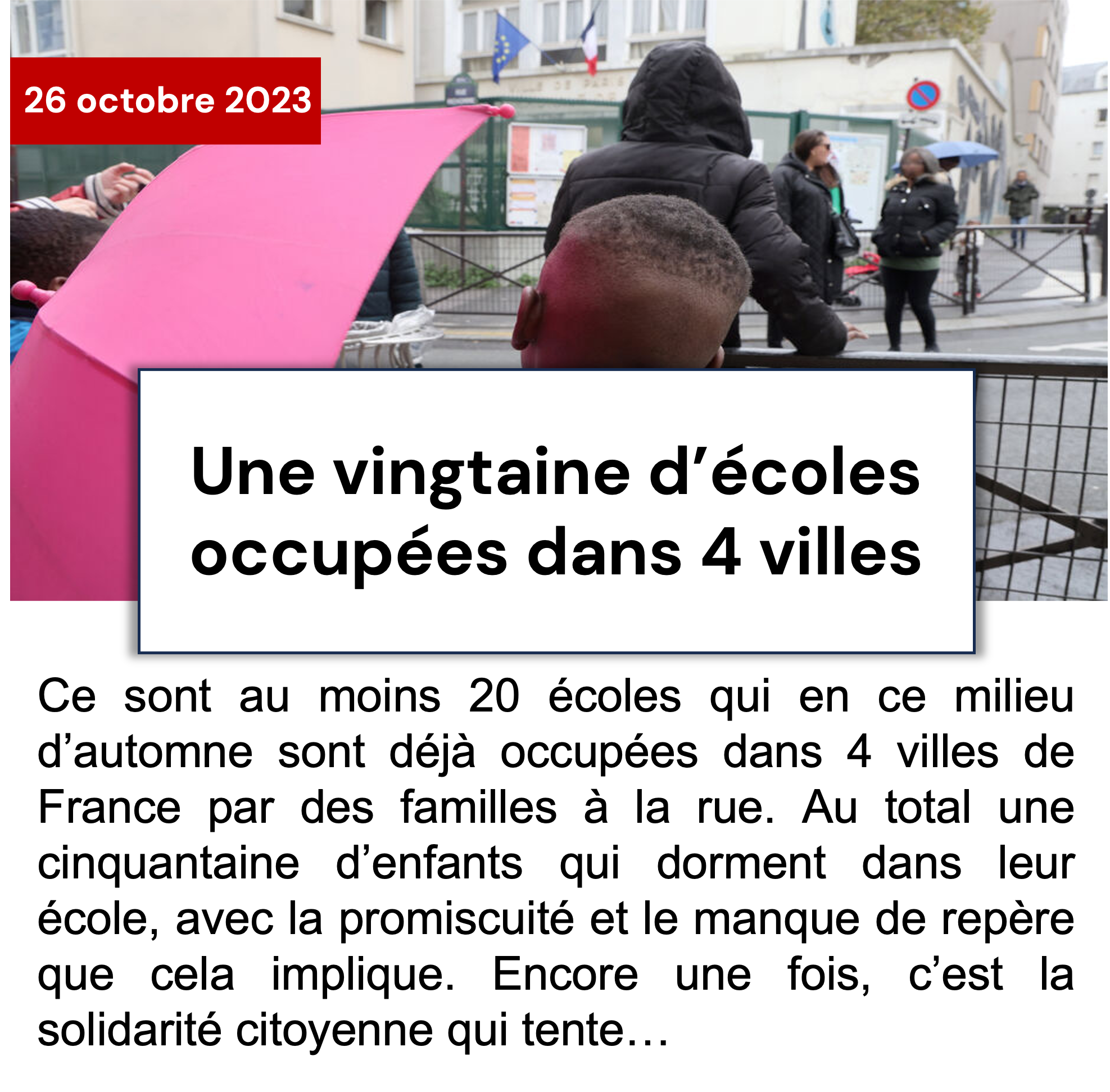Une vingtaine d’écoles occupées dans 4 villes
